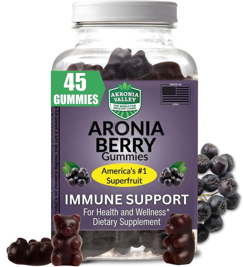 Aronia Berry Gummies | 45 Vegetarian Gummies | Pack of 1 | Immune Support, for Health and Wellness, Delicious Aronia Flavor Aronia Berry Gummies 45 Count (Pack of 1)
