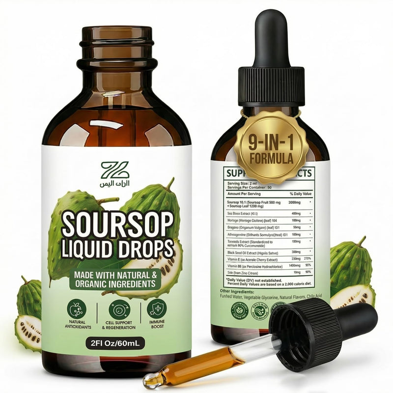 Soursop Liquid Drops 9-in-1 Botanical Blend with Black Seed | Sea Moss, Moringa, Turmeric, Oregano, Supports Overall Wellness, Vegan, Non-GMO, 2 fl oz