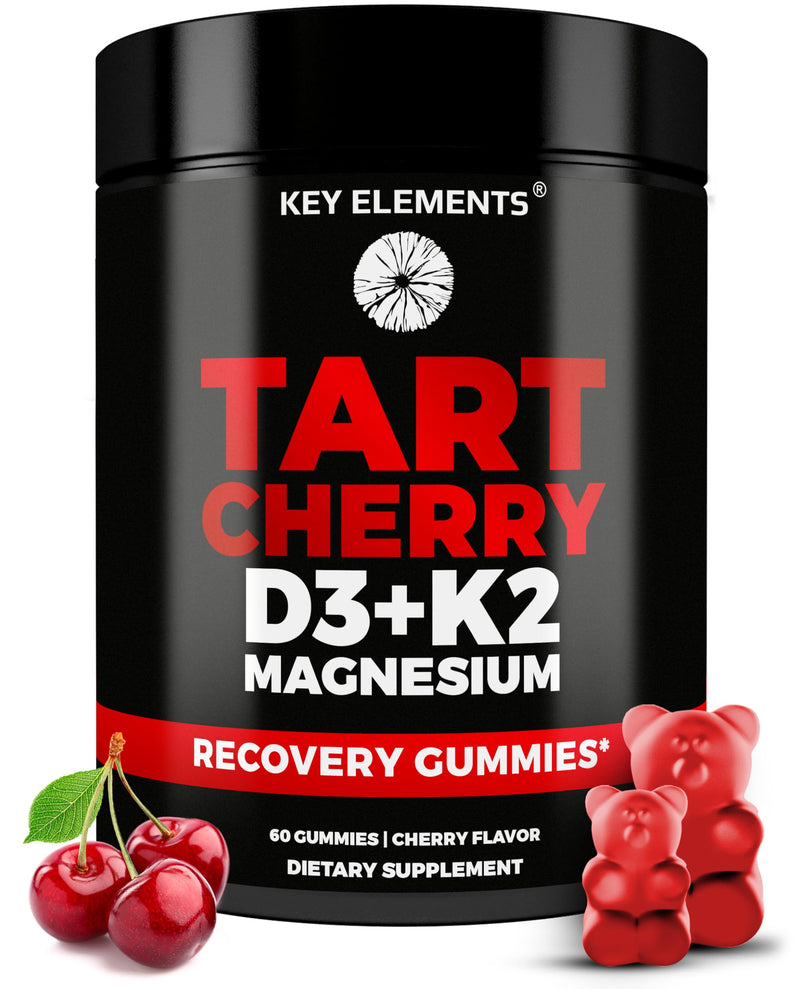Recovery Tart Cherry Gummies with Vitamin D3 K2 5000 IU & Magnesium | Vitamin D3 K2 Gummies for Sleep, Bone & Immune Support | Non-GMO, Gluten-Free, Sugar-Free