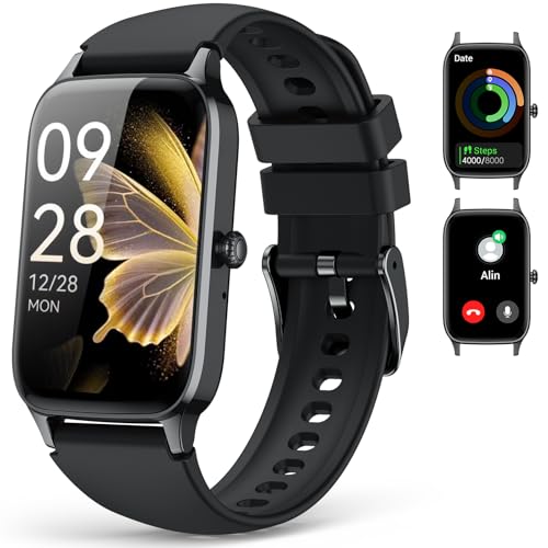 Fitness Tracker for Women Men, Activity Smart Watch Compatible with Android iPhone, Step Counter with 110+ Sports, Sleep Monitor, Calorie Counter, IP68 Waterproof (Black, 1.57) Black