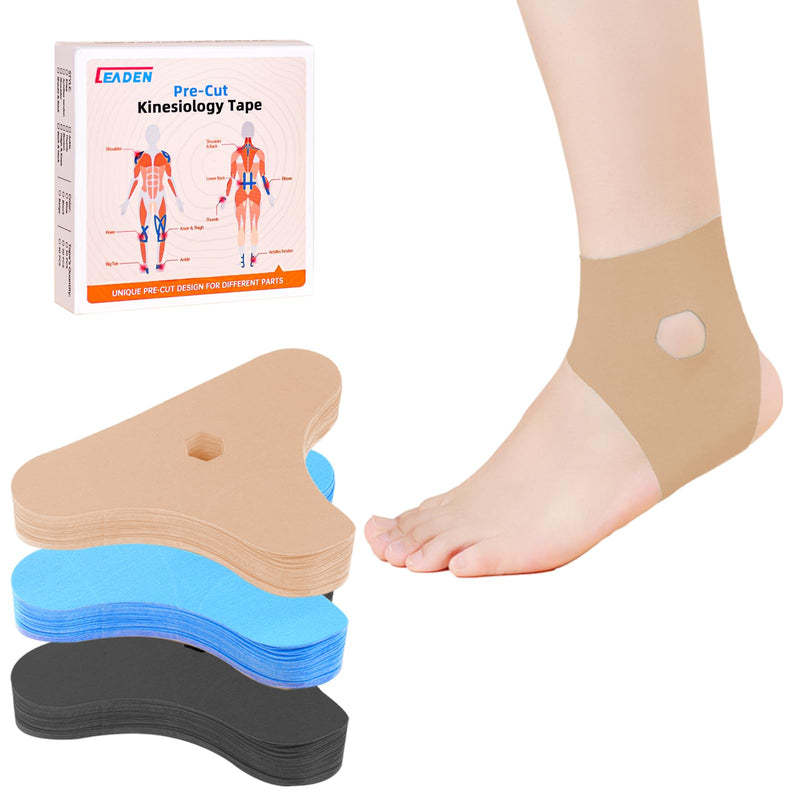 IEADEN Precut Kinesiology Tape for Ankle, 20 Pcs - Ankle Support & Stability, Ankle Pain Relief - Waterproof & Elastic, Breathable Hypoallergenic Latex-Free Tape, Beige