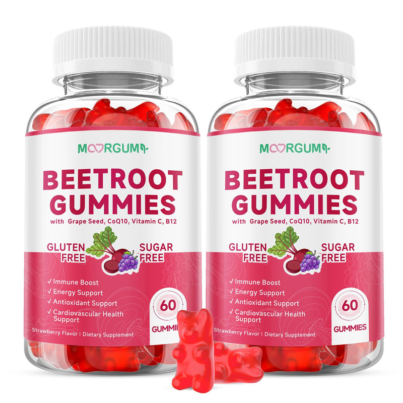 Beetroot Gummies with Grape Seed, Niacin, CoQ10, Vitamin C, B12, L-Citrulline & L-Arginine, Antioxidant Support, Sugar-Free Beet Root Supplement for Women & Men, 120 Count 30 Count (Pack of 2)