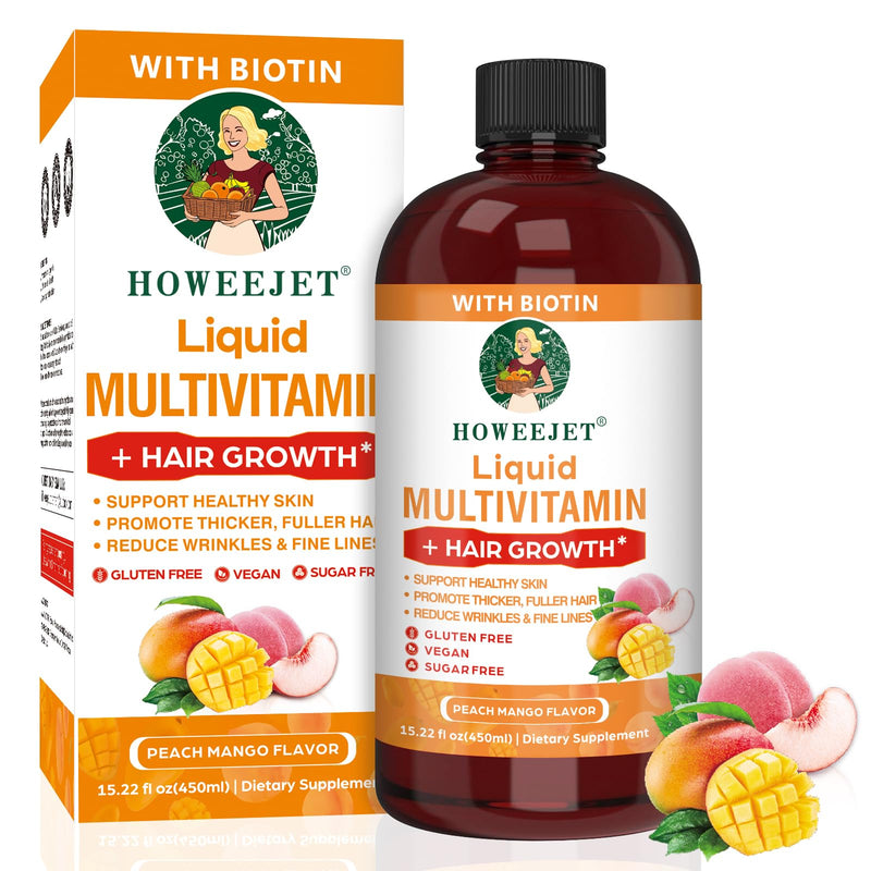 Liquid Multivitamin for Hair Growth | Biotin 10000mcg | Hair & Skin Support Supplement | Clinically Tested for Thicker Hair & Skin Elasticity | Suitable for Women & Men, Ages 18+ | 15.22 Fl Oz (1) 1