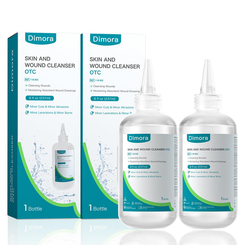 Dimora Skin and Wound Cleanser, OTC First Aid Antiseptic Cleanser,Moistening Absorbent Antibacterial Wound Dressings for Cuts, Abrasions, Lacerations, Burns, Skin Cleansing and Rinsing -2×8oz (16oz) 237ml*2