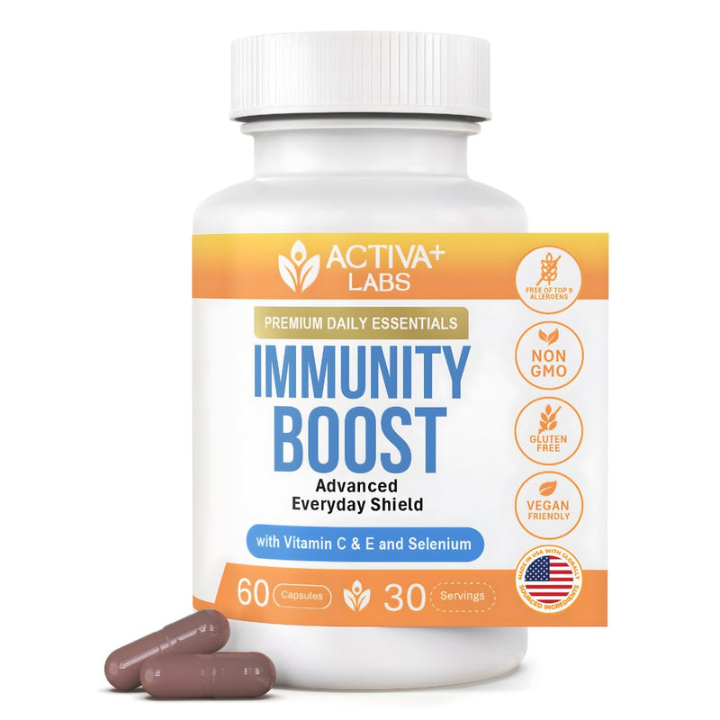 Immunity Boost, Vitamin C, E & Selenium Immune Support | Herbal Antioxidant Complex, Gut & Energy Balance Support, Non-GMO, Sugar Free, Vegan, 60 Capsules 60 Count (Pack of 1)