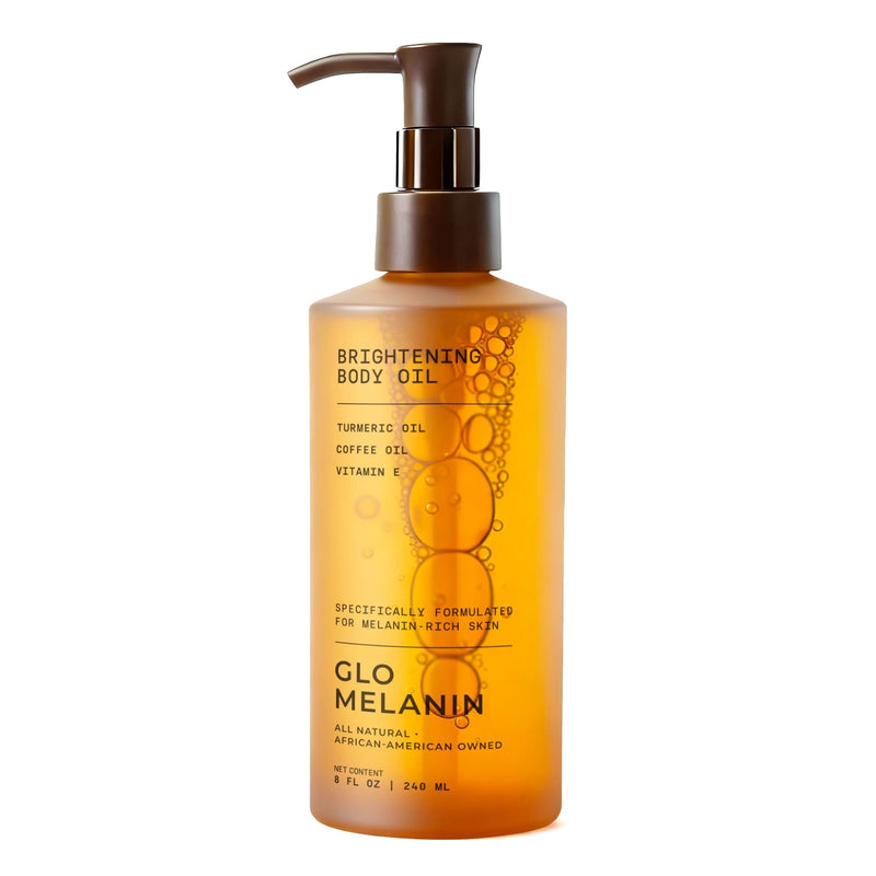 Glo Melanin Brightening Body Oil – Topical Moisturizer with Vitamin C, Kojic Acid & Turmeric – Lightweight Hydrating Cosmetic Oil for Melanin-Rich Skin (8 oz / 230 ml) | For Dark spots - Hyperpigmentation - Dull and Dry Skin, Topical Moisturizer with V...