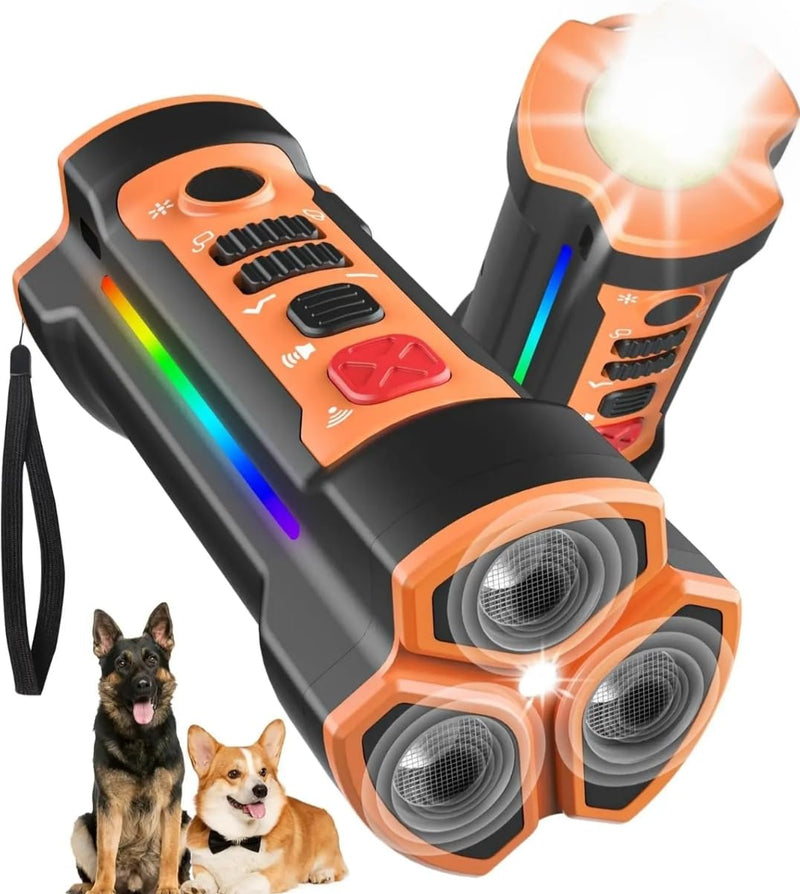 TFS-PRO Ultrasonic Dog Bark Deterrent Device, 3-in-1 Dog Training Tool with Adjustable Frequency 20-30kHz, 55ft Range, LED Flash & Sound Mode, Handheld Anti Bark Trainer for Small Medium Large Dogs