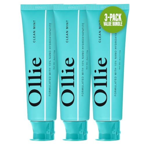Ollie Fluoride Free 10% Nano Hydroxyapatite Toothpaste, Clean Mint, 3 Pack 4 Ounce (Pack of 3)