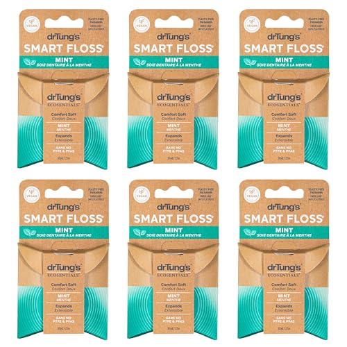 DrTung's Smart Floss, Mint Natural Expanding Dental Floss - Pack of 6 90 Foot (Pack of 6)