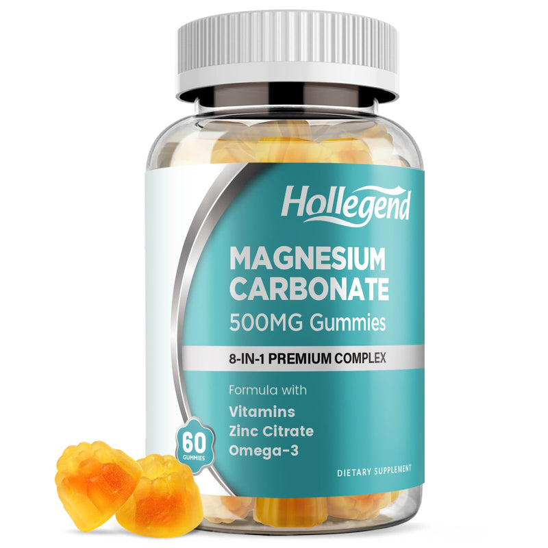 Magnesium Carbonate Gummies, Magnesium Carbonate Complex 500mg Supplement with D3 & K2 for Women & Men, with Zinc, Vitamin C, B6 & B12, Muscle & Digestive Support, Mango Flavor, Sugar Free, 60 Ct