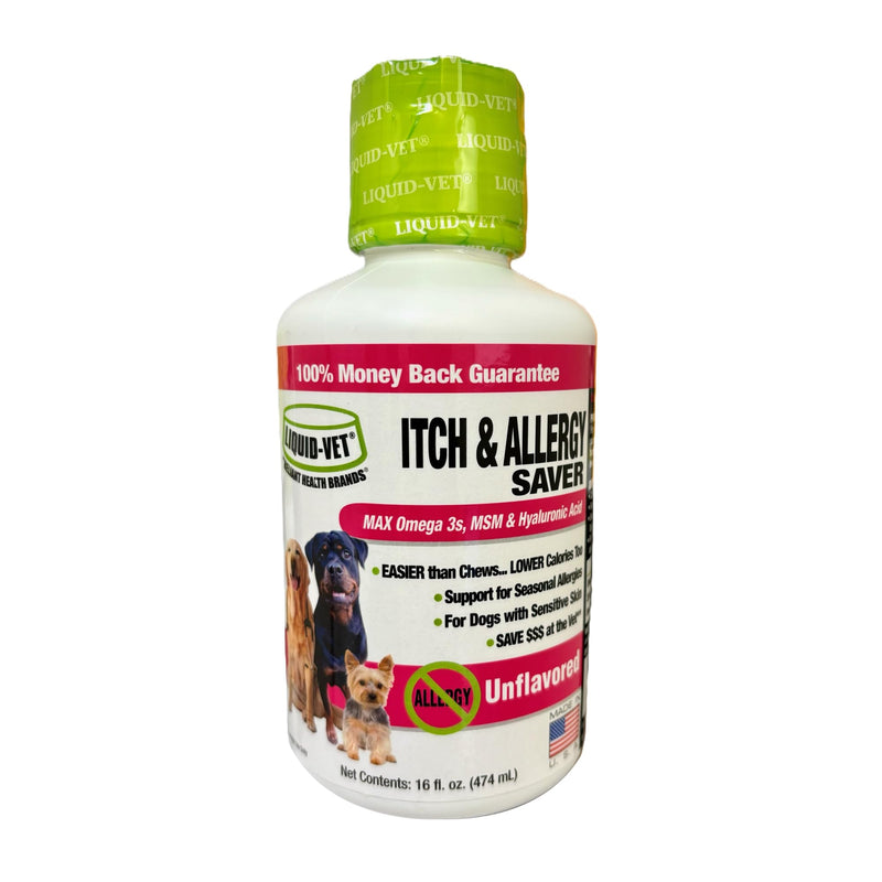 LIQUID-VET K9 Itch & Allergy Advanced Formula, AntiItch & Allergy Support with Omega3s Fish Oil, MSM, Vitamin E, and Hyaluronic Acid Dog Care Essentials for Dry, Sensitive Skin Unflavored 16