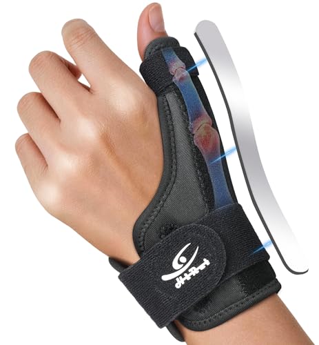 HiRui Thumb Spica Brace for Left or Right Hand, Adjustable Thumb Stabilizer Splint for Trigger Thumb, Gamer’s Thumb, Arthritis, Tendonitis, Sprains, CMC Pain Relief – Lightweight, Breathable (Black) Black