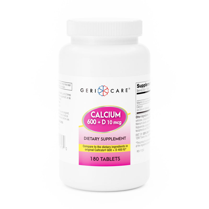 GeriCare Calcium 600mg - Vitamin D 10mcg Tablets - Bone Health - Nutritional Supplement, 180 Count (Pack of 1) 180 Count (Pack of 1)