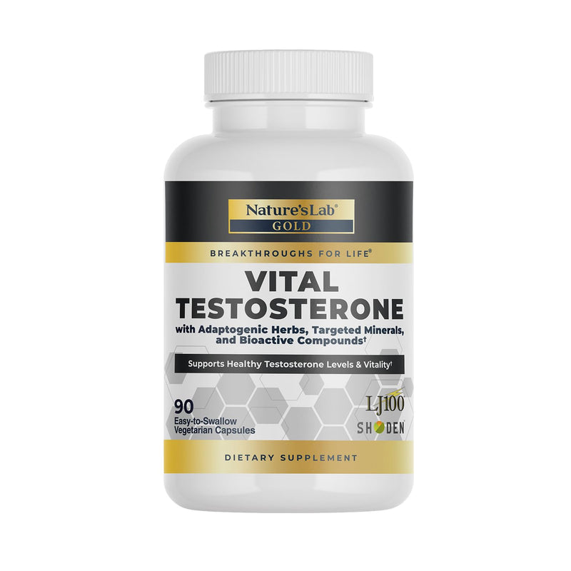 Nature's Lab Gold Vital Testosterone with Adaptogenic Herbs, Targeted Minerals and Bioactive Compounds* - Supports Healthy Testosterone Levels & Vitality* - 90 Capsules (30 Day Supply)