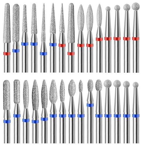 30Pcs Pedicure Care Diamond Nail Drill Bits, Professional Safety Cuticle Nail Drill Bits Tool for Electric Manicure & Pedicure Good Quality Moderate Size