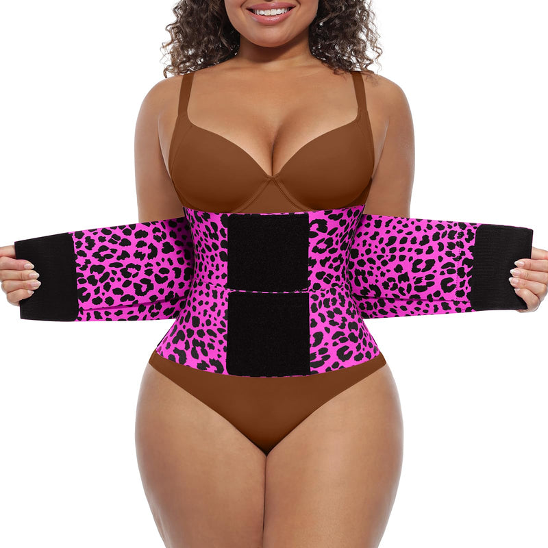 FeelinGirl Waist Trainer Long Torso Waist Cincher Trimmer Ab Belt Tummy Control Body Shaper Triple Wrap Women and Men Purple Leopard Print XX-Large