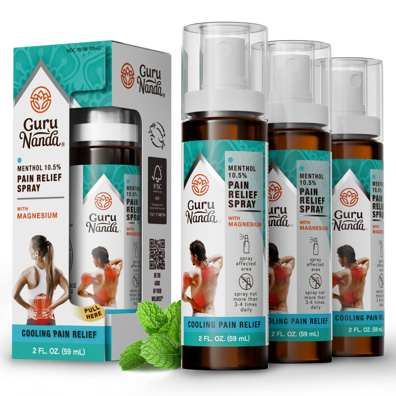 GuruNanda Menthol with Magnesium Spray for Pain Relief ‚Äì 10.5% Menthol Cooling Spray for Muscle, Joint & Back Discomfort ‚Äì No-Mess, Fast-Acting Relief, Pack of 3 - BeesActive Australia