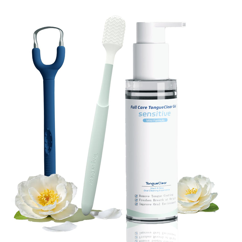 Effective Tongue Scraper and Oral Mucosal Cleaner Kit for Adults - Ergonomic Tongue Cleaner Promotes Fresher Breath, Mild Solution Oral Mucosal Cleaner package, Personal Care Essential (Blue) blue For Sensitive