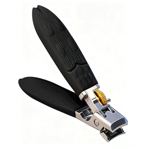 Sharp Toenail and Nail Clippers for Seniors – Heavy Duty for Thick Toenails & Fingernails, Wide Jaw, Anti-Slip Grip, Safety Lock & Splash Guard for Men, Women & Kids Black
