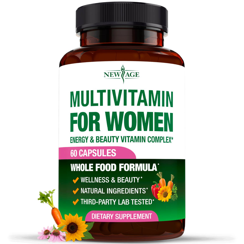 NEW AGE Multivitamin for Women - B-Complex, Whole Foods, Hair Support, Iron - All in1 Womens Multivitamin - Bioavailable & Gentle on Stomach - Made in USA - 60 Count 60 Count (Pack of 1)