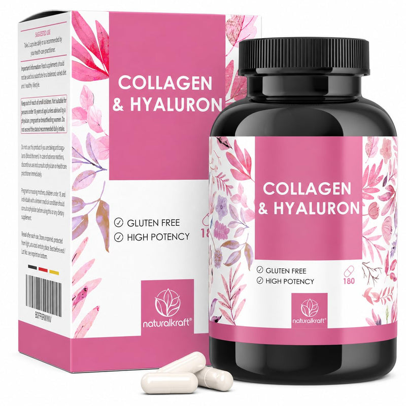 Collagen & Hyaluronic Acid Capsules – with Biotin, Zinc, Selenium, Vitamin C & Silicon – Highly Bioavailable – 180 Capsules (3 Month Supply) – Developed and Tested in Germany
