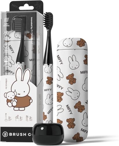 MIPOW Miffy BrushGo i4 Slim Electric Toothbrush Sonic Vibration Rechargeable Magnetic Travel Case & Ceramic Holder Dock 60Day Long Battery Soft Bristles 2Heads IPX7 Waterproof (Brown) Brown