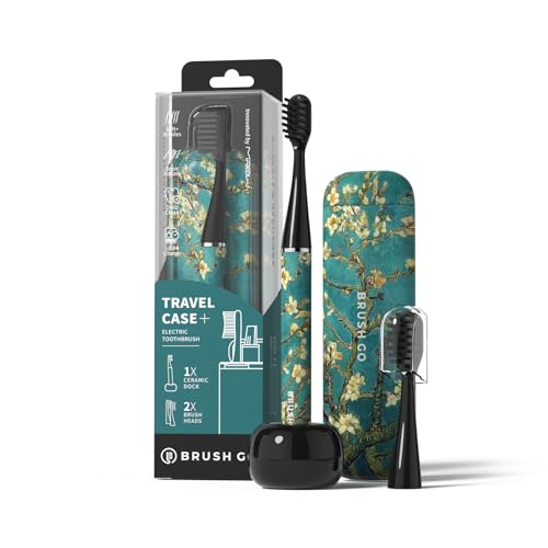 MIPOW Brush GO SlimPro i4 Electric Toothbrush Rechargeable Smart Ultra Sonic 3 Modes, Travel Case & Ceramic Dock, 60Day Battery Soft Bristles 2 Heads IPX7 Waterproof, Color-Almonde Edition