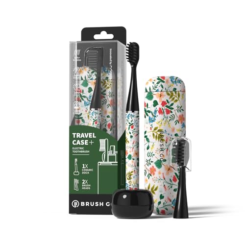 MIPOW Brush GO SlimPro i4 Electric Toothbrush Rechargeable Smart Ultra Sonic 3 Modes, Travel Case & Ceramic Dock, 60Day Battery Soft Bristles 2 Heads IPX7 Waterproof, Color-FloraBloom Edition