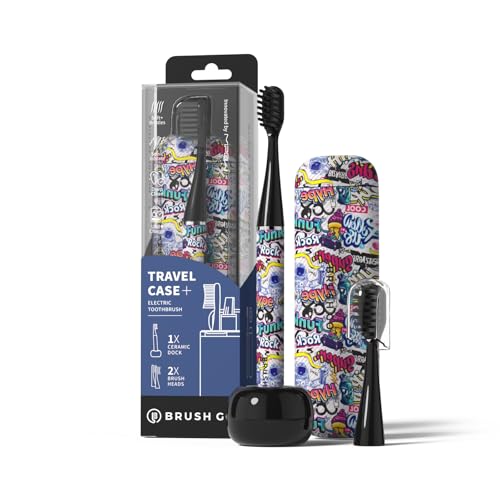 MIPOW Brush GO SlimPro i4 Electric Toothbrush Rechargeable Smart Ultra Sonic 3 Modes, Travel Case & Ceramic Dock, 60Day Battery Soft Bristles 2 Heads IPX7 Waterproof, Color-Graffiti Edition