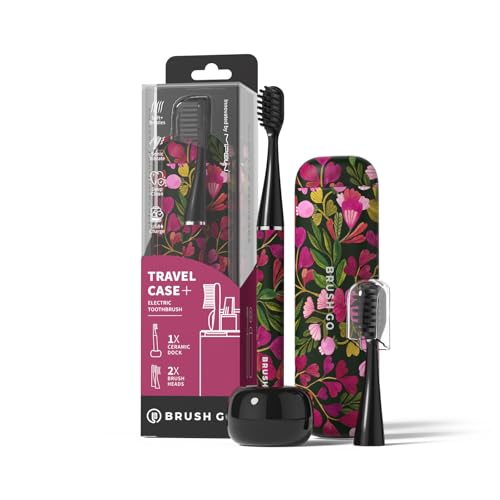 MIPOW Brush GO SlimPro i4 Electric Toothbrush Rechargeable Smart Ultra Sonic 3 Modes, Travel Case & Ceramic Dock, 60Day Battery Soft Bristles 2 Heads IPX7 Waterproof, Color-TropicVibe