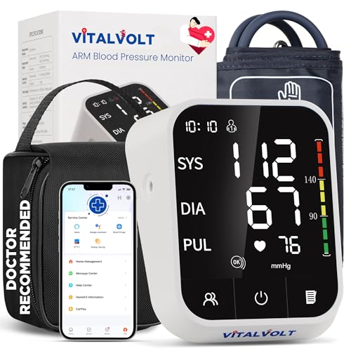 Blood Pressure Monitor for Home Use Automatic Arm BP Machine with Large Adjustable Cuff (8.6-17”) Bluetooth Heart Rate Monitor Digital BP Monitor 2x199 Readout 5.5” Large Screen for iOS & Android