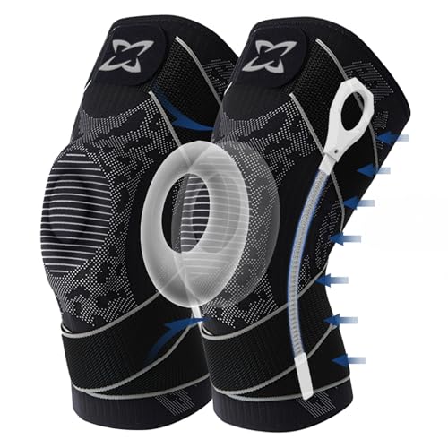 2pc Knee Brace for Women Men,Adjustable Support Strap knee pads with Side Stabilizers & Patella gel,Stretch breathable compression sleeve for men women Knee Pain Relief Athletics Daily Use Large black