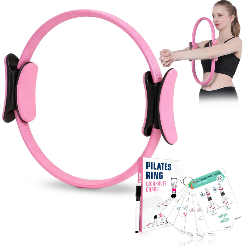 Pilates Ring Fitness Circle for Women - 15 Inch Magic Fitness Circle for Toning Inner & Outer Thighs, Bonus Pilates Equipment Thigh Master Guide. Pink