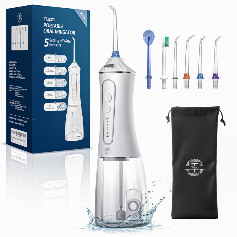 Water Dental Flosser Cordless, Portable Oral Irrigator with 5 Modes, 300ML Tank, Rechargeable, IPX7 Waterproof, Travel & Home Teeth Cleaner for Braces and Gums