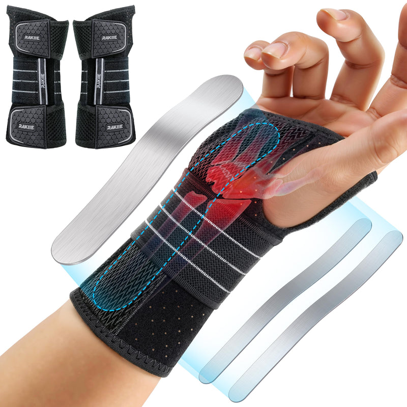 2 Pack Carpal Tunnel Wrist Braces, Adjustable Night Wrist Support with 3 Metal Splints, Hand Stabilizer for Men Women No Pressure on Thumb, Right and Left Hand (Gray, M) Gray