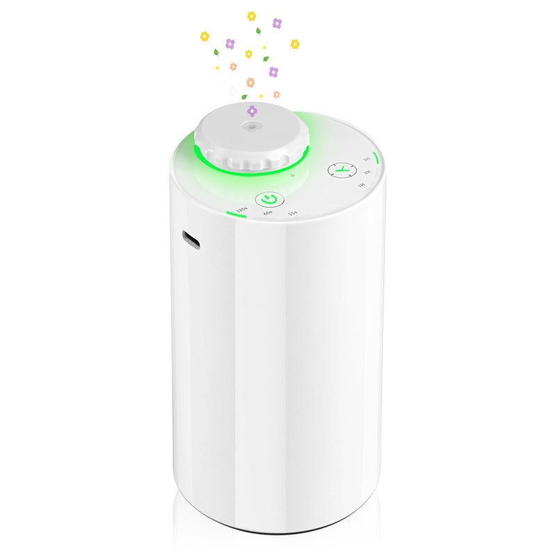Waterless Diffuser for Essential Oil Nebulizer, 7 Colors LED Light, Battery Powered Mini Scent Air Machine, Aromatherapy Mist Diffuser for Home Room Car Office Black (White-2) - BeesActive Australia