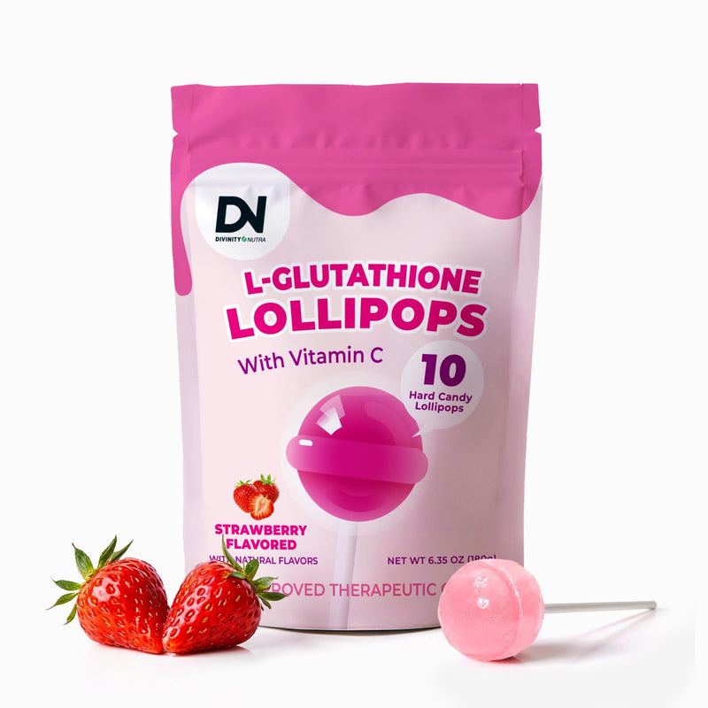 Divinity Nutra L-Glutathione Lollipops with Vitamin C - Dietary Supplement Lollipops for Skin & Immune Support，Strawberry Flavor Hard Candy,Gluten Free, Valentines Day Gifts for Her