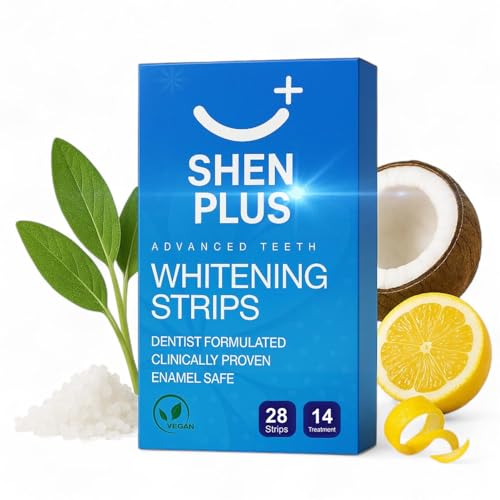 Teeth Whitening Strips Enamel-Safe, Non-Slip Dry 14 Treatments Helps Remove Deep Stain with Coconut, Sage Oil, Dead Sea Salt & Lemon Peel Oil 28 Strips 28 Count (Pack of 1)