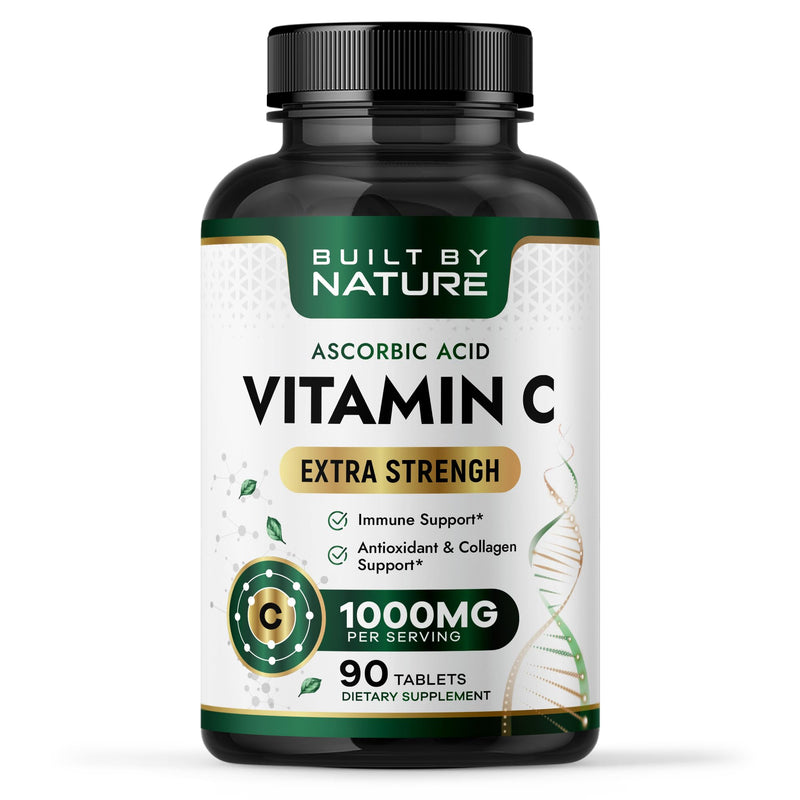 Built by Nature Vitamin C 1000mg Immune Support Supplement - 90 Tablets | High Potency, Antioxidant for Women & Men, Supports Energy, Skin & Collagen