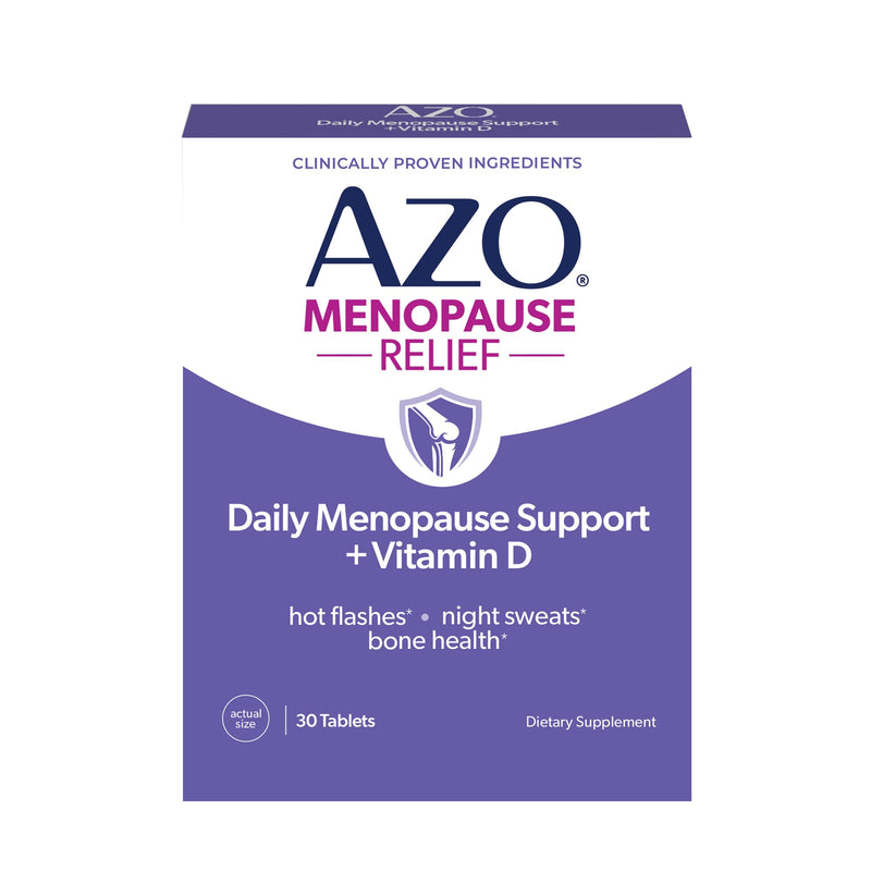 AZO Daily Menopause Relief + Vitamin D for Women 30 Count | Hot Flash and Night Sweats Menopause Relief*, Clinically Studied Genistein, 1000 IU Vitamin D, Hormone-Free, 1 Capsule Daily