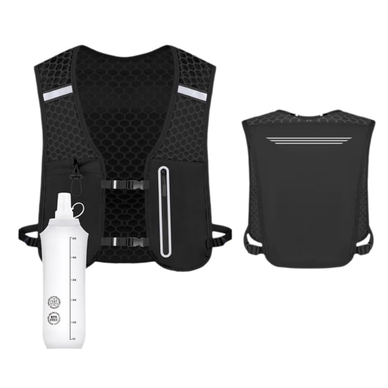 Running Vest for Men Women, Adjustable Running Hydration Vest with 500ml Soft Water Bottle, Water Backpack with Phone Holder