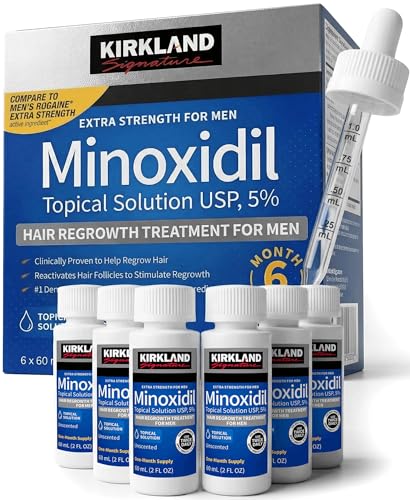 Kirkland Minoxidil for Men Liquid, Extra Strength Hair Regrowth Treatment 5%, 6 Months Supply - Upgraded Dropper Applicator and Bonus Free Guide Included