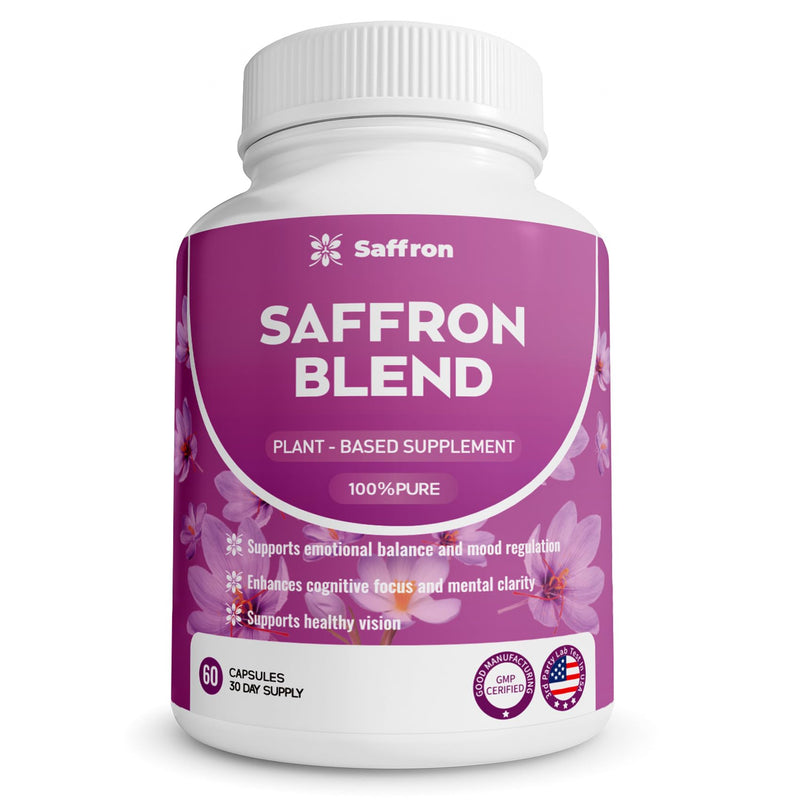 Saffron Supplements for Men & Women - Mood, Energy & Vision Support - Saffron, Magnesium, Vitamin B6 & Adaptogenic Herbal Blend, Non-GMO, Gluten-Free, 60 Vegan Capsules(30 Day Supply)