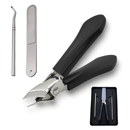 Eagle-Beak Slant Nail Clippers 3-Piece Set, Wide Mouth Design, Black