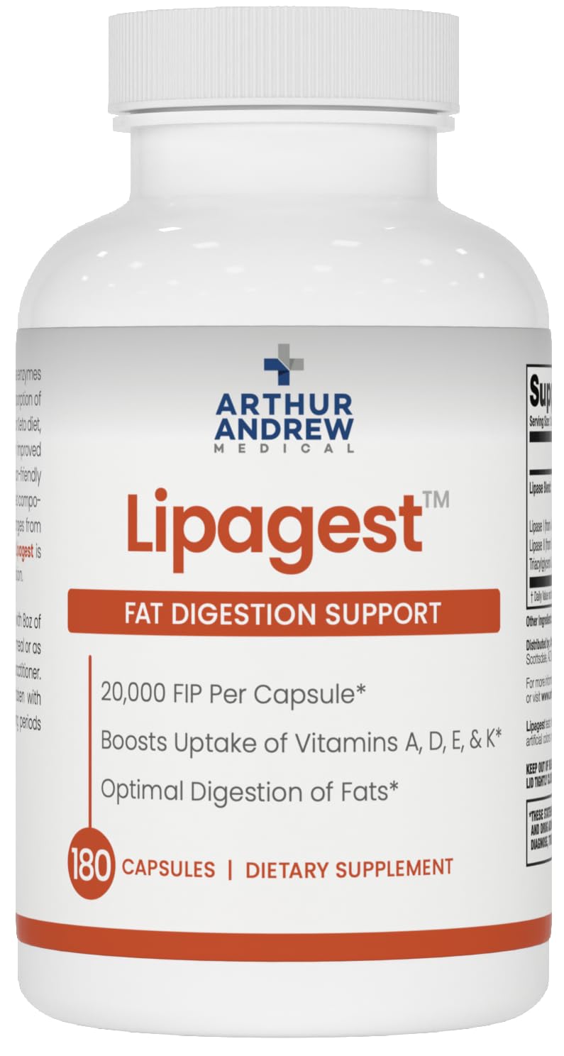 Lipagest - Concentrated Lipase Enzyme - 20,000 FIP - Optimal Digestion of Fats - Nutrient Absorption - Gallblader & Keto Support - Dairy-Free & Vegan 180 Count (Pack of 1)