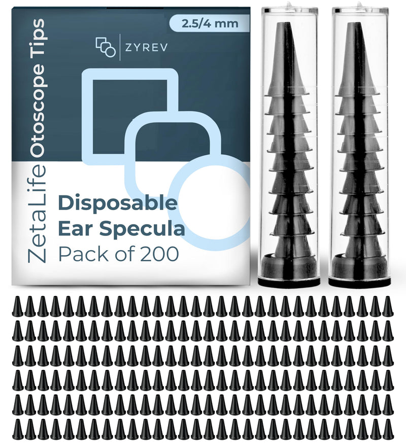 Zyrev ZetaLife Otoscope Tips (Pack of 200) - Plastic Otoscope Specula Tips, Disposable Ear Specula - 2.5/4mm Disposable Covers - BeesActive Australia