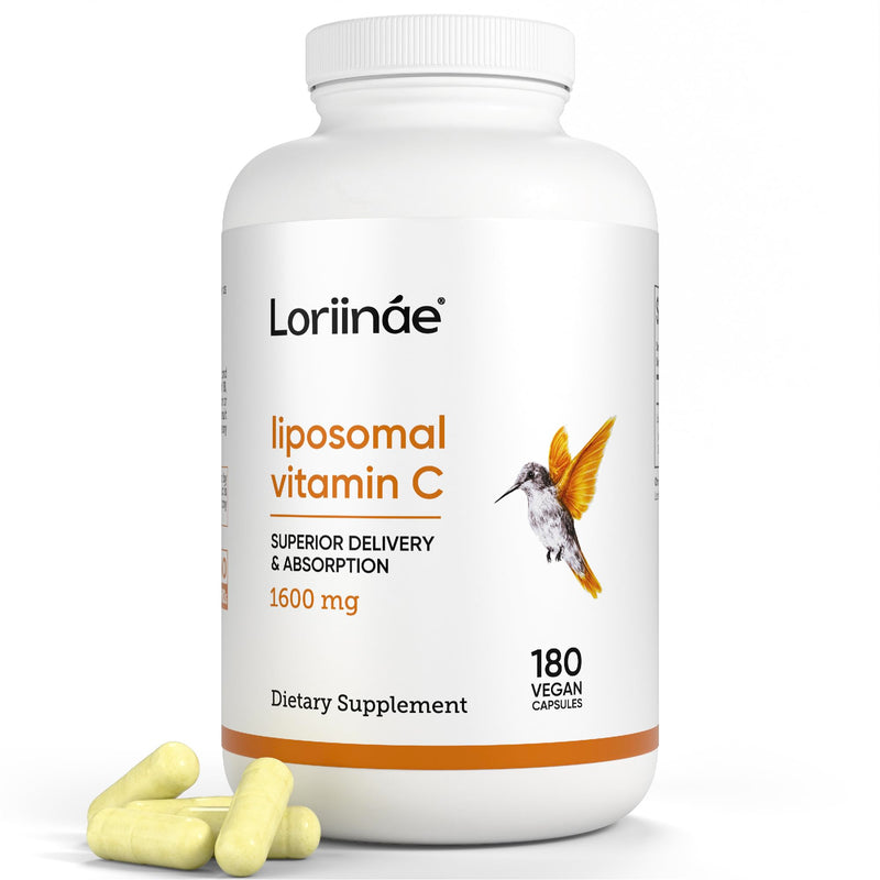 Liposomal Vitamin C 1600mg Capsules with Sunflower Lecithin, 180 Vegan Caps | Gentle on the stomach, non-citrus, soy-free, and third-party tested for purity and potency
