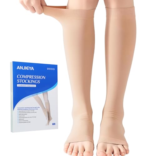 Medical Compression Socks for Women and Men, 23-32 mmHg , Open Toe, Knee High Length Compression Stockings for Varicose Veins, DVT, Edema, Running, Nursing M
