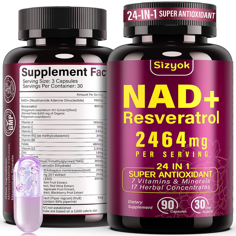 NAD Supplement 1100mg + Resveratrol 600mg – Advanced Liposomal NAD+ Capsules with Pterostilbene & Quercetin 90 Count (Pack of 1)