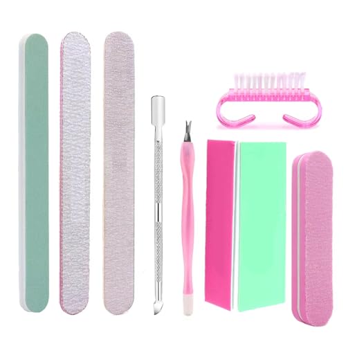 8Pcs Nail Manicure Care Tool Kit Set with Nails Buffer Block and Files, Dust Cleaning Brush, Pusher and Trimming Tools
